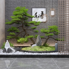 新中式玄关景观造景3D模型下载